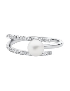 Gaura Pearls Ródiumozott 925 Ezüst Gyűrű Édesvízi gyönggyel Cirkónia kristályokkal - 17mm