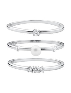 Gaura Pearls 3in1 Ródiumozott 925 Ezüst Gyűrű Édesvízi gyönggyel Cirkónia kristályokkal - 17mm, Fehér