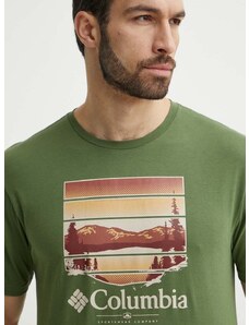 Columbia pamut póló Path Lake zöld, férfi, nyomott mintás, 1934814