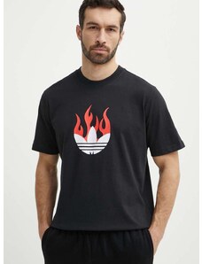 adidas Originals pamut póló Flames fekete, férfi, nyomott mintás, IS0178