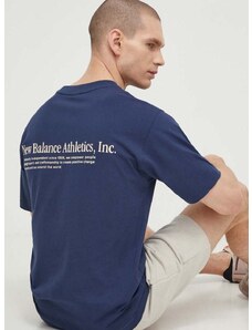 New Balance pamut póló sötétkék, férfi, nyomott mintás, MT41588NNY