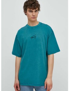 Tommy Jeans pamut póló türkiz, férfi, nyomott mintás, DM0DM18663