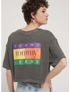 Tommy Jeans pamut póló női, szürke, DW0DW18141