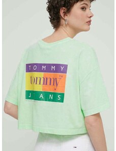 Tommy Jeans pamut póló női, zöld, DW0DW18141