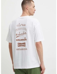 Columbia t-shirt Burnt Lake fehér, férfi, nyomott mintás, 2071711