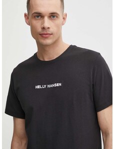 Helly Hansen pamut póló fekete, férfi, nyomott mintás