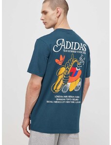 adidas Originals pamut póló türkiz, férfi, nyomott mintás, IS0225