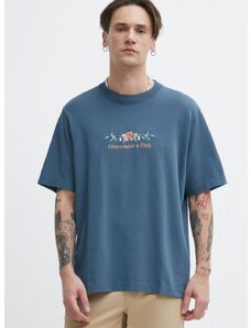 Abercrombie & Fitch pamut póló türkiz, férfi, nyomott mintás