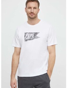 Pepe Jeans pamut póló SINGLE CARDIFF fehér, férfi, nyomott mintás, PM509401
