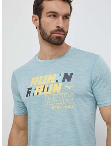 Mizuno futós póló Core Run türkiz, nyomott mintás, J2GAB008