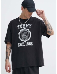 Tommy Jeans pamut póló fekete, férfi, nyomott mintás, DM0DM18560