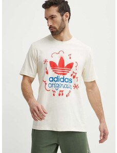 adidas Originals pamut póló bézs, férfi, nyomott mintás, IS2895