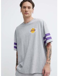 New Era pamut póló szürke, férfi, nyomott mintás, LOS ANGELES LAKERS