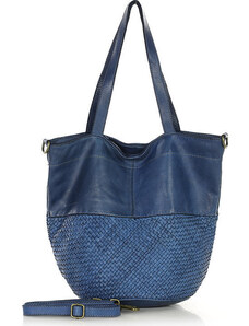 MARCO MAZZINI kék kötött bőr shopper táska (v237c)