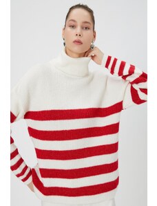 Koton női piros csíkos pulóver