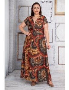 Şans Women's Plus Size Brown Dress With Chest Detail