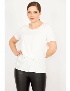 Şans Women's White Plus Size Front Gathered Detailed Blouse