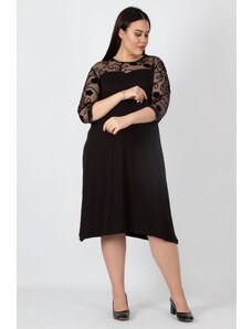 Şans Women's Large Size Black Lace Detailed Dress