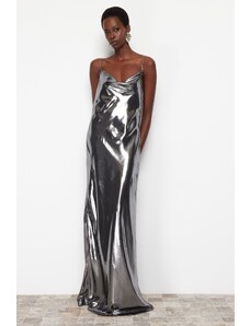 Trendyol Black Fish Woven Lined Metallic Long Evening Dress