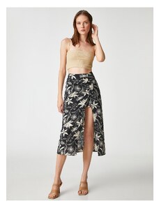 Koton Midi Length Skirt Draped and Slit Linen Blend