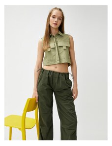 Koton Crop Shirt Sleeveless with Large Pocket Detailed and Buttoned