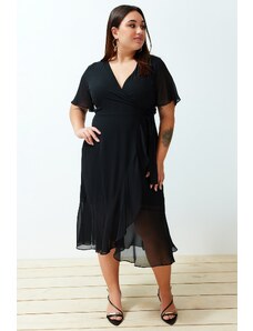 Trendyol Curve Black Double Breasted Flounce Woven Dress