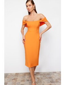 Trendyol Orange Fitted Woven Corset Detailed Elegant Evening Dress