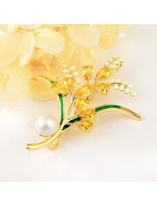 Elegáns virágcsokor bross arany bevonattal, cirkónia kristályokkal (0389.)