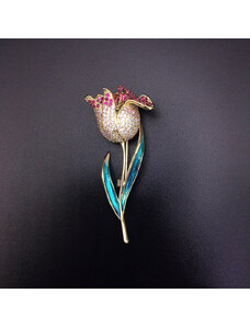 Arannyal bevont exkluzív tulipán bross Swarovski kristályokkal (0446.)