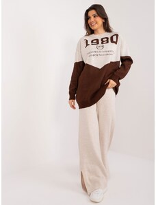 Fashionhunters Beige and brown set with an oversize sweater