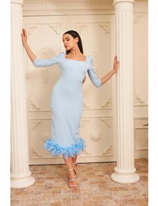 Carmen A Blue Crepe Skirt, Pile Midi Promise Dress.