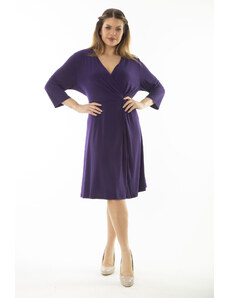 Şans Women's Plus Size Purple Wrapped Collar Capri Sleeves Dress