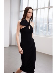 Trendyol Black Limited Edition Cut Out and Accessory Detail Fitted Knitted Maxi Dress