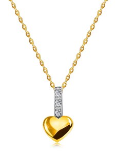 Ekszer Eshop - Gyémánt nyaklánc kombinált 9K arany - kis szív egy sor briliánssal az ívén, vékony lánc S3BT509.87