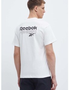 Reebok pamut póló Brand Proud bézs, férfi, nyomott mintás, 100076380