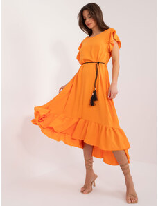 Fashionhunters Light orange asymmetrical dress with ruffles
