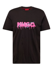 HUGO Póló 'Dacation' világoskék / neon-rózsaszín / fekete