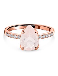 Rose Gold rózsaszín kvarc csepp ezüst gyűrű