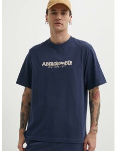 Abercrombie & Fitch pamut póló sötétkék, férfi, nyomott mintás