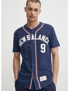 New Balance pamut póló sötétkék, férfi, nyomott mintás, MT41512NNY