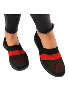 APOLLO légáteresztő fekete piros női vászon belebújós cipő