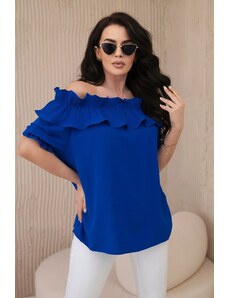 Kesi Spanish blouse with decorative ruffle cornflower blue