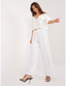 Fashionhunters White fabric trousers with belt