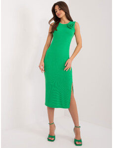 Fashionhunters Green fitted dress with slit