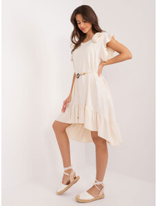 Fashionhunters Light beige dress with ruffles and flower