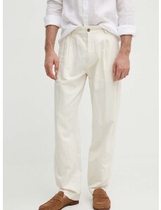 Pepe Jeans nadrág RELAXED PLEATED LINEN PANTS férfi, bézs, chino, PM211700