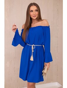Kesi Dress tied at the waist with a string cornflower blue