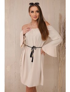 Kesi Dress with a drawstring at the waist in beige