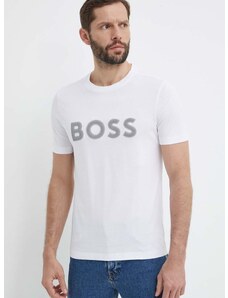Boss Green pamut póló fehér, férfi, nyomott mintás