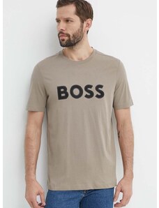 Boss Green pamut póló zöld, férfi, nyomott mintás